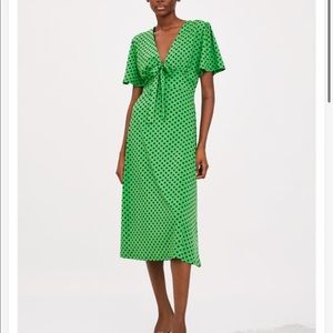 ZARA Polka dot MIDI Dress - green S